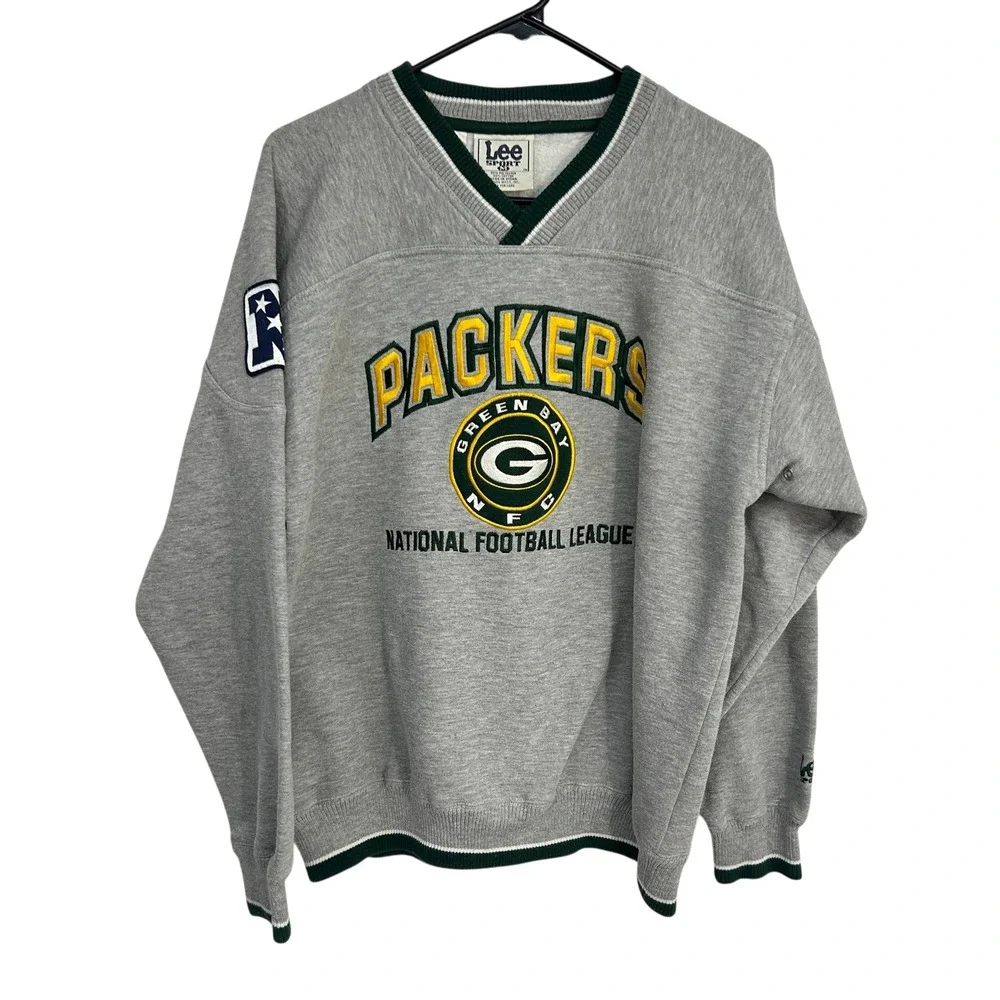 Vintage Green Bay Packers Lee Sport NFL Embroidered Sweatshirt Medium Gray 90s